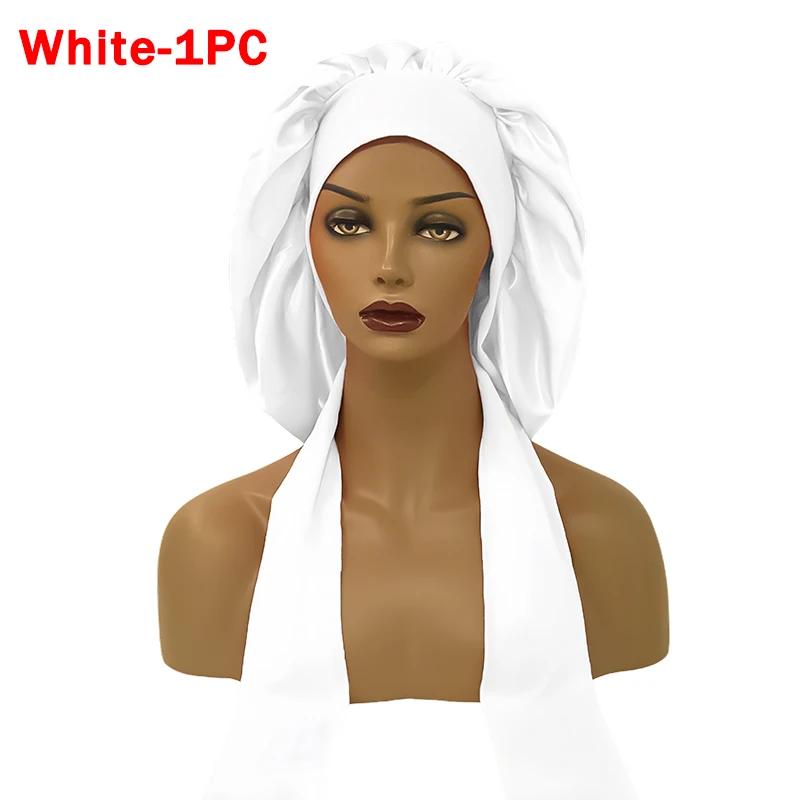 

Женская шапочка для сна с длинными волосами, косметическая шапочка, завязанная на узел, атласная круглая шапочка с развевающейся лентой, однотонная