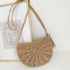 Half Round Straw Bag Rattan Shoulder Bag Zipper Woven Half Moon Crossbody Handbags Bohemia Vacation for Women