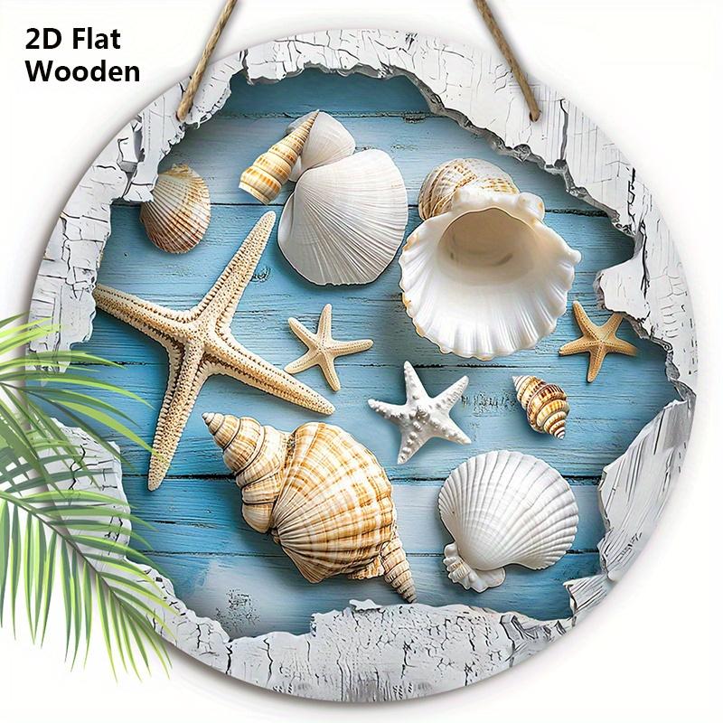 

Summer Wooden Sign with Starfish & Shell Pattern - Rustic Decorative Hanging Plaque - Ideal for Versatile Usage 20cm/7.87in синий