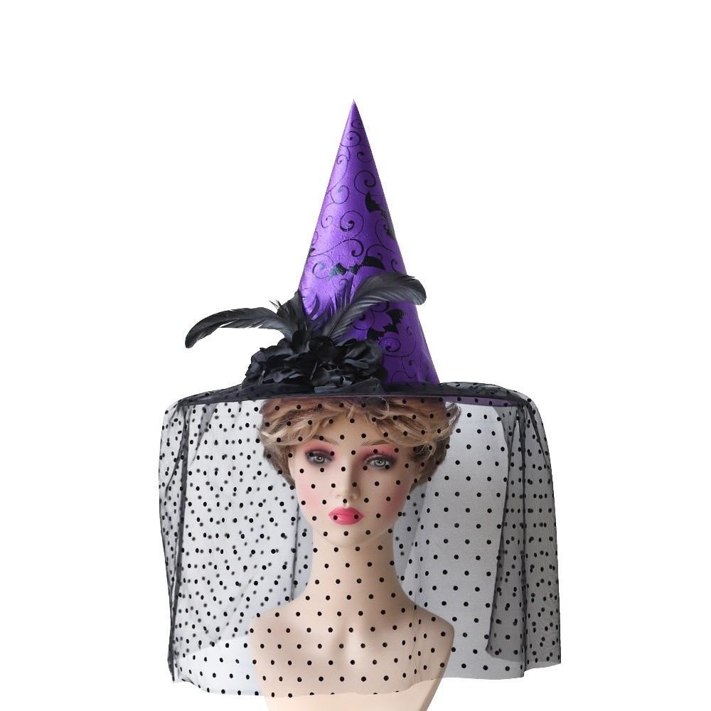 Uniqu Halloween Witch Hat Lace Veils Cosplay Hat Photography Props Wizard Hat  Cosplay Event
