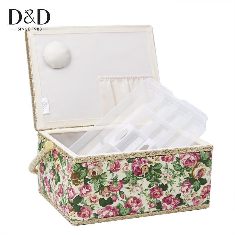 European Style Large Household Sewing Kit - Portable Fabric Storage Basket with DIY Supplies, Needle, and Thread.