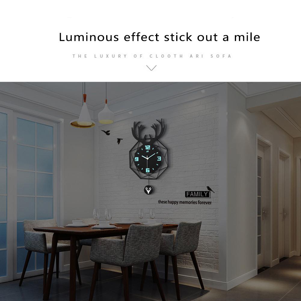 Nordic Style Deer Head Wall Clock Silent Movement Wood Wrought Iron Double layer Design For Household Living Room Decoration