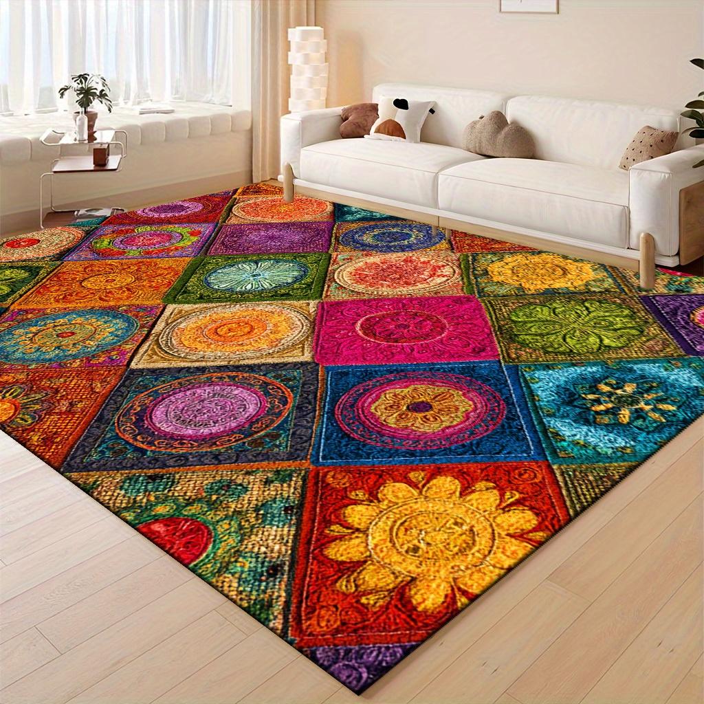 

Soft Area Mat with Bohemian-style Colorful Floral Pattern Red Blue Green Soft Comfortable Lightweight and Durable Home Decor Rug 50x80cm