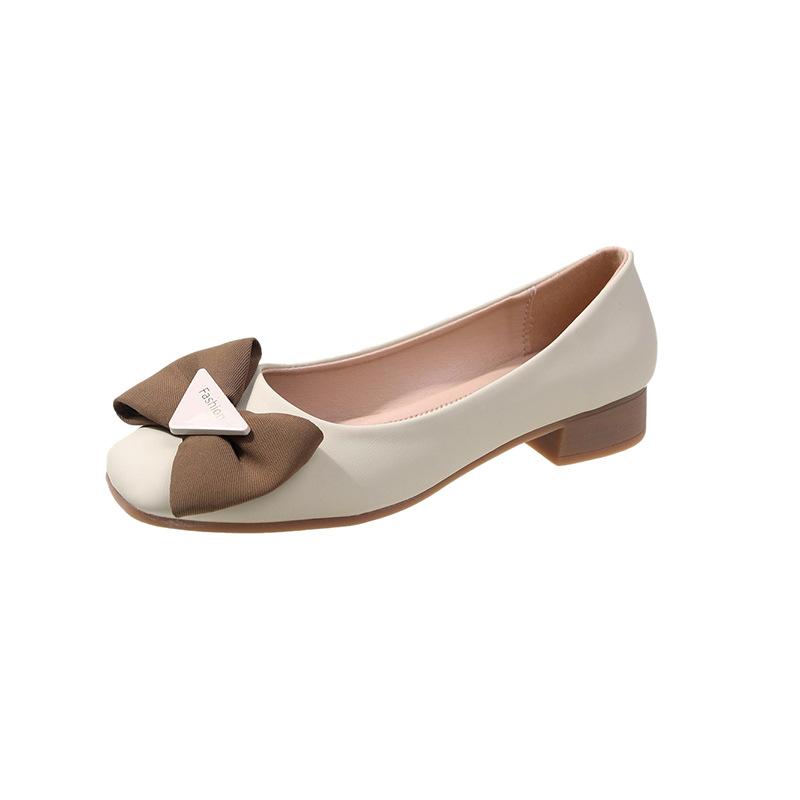 

Туфли Doudou женские весенние новые с бантом из мягкой кожи одинарные туфли женские модные туфли с мелким вырезом квадратным носком модные туфли Мэри Джейн 35 бежевый