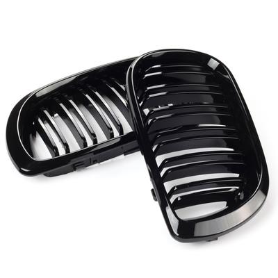 1 Paar Auto-Frontnierengrills, glänzend schwarz, Doppellamellen-Haubengrill für BMW 3er-Serie E46 2002–2005, Racing-Kühlergrill, Auto-Ersatz