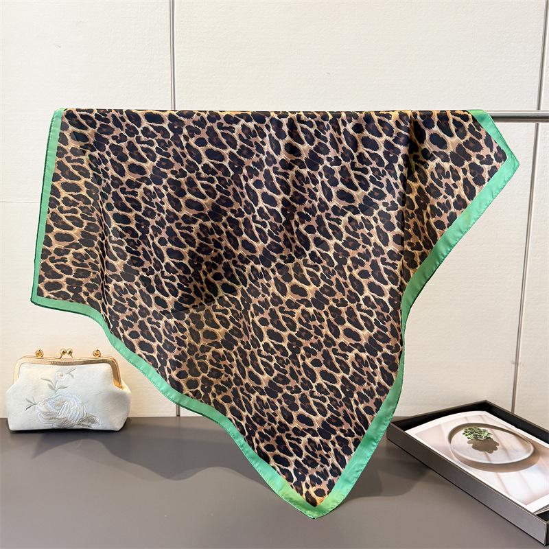 

Summer Beach Square Silk Scarf Sexy Leopard Print Bandana Soft Satin Shawl Boho Vacation Head Scarf for Women Hairband Hijab 70X70CM