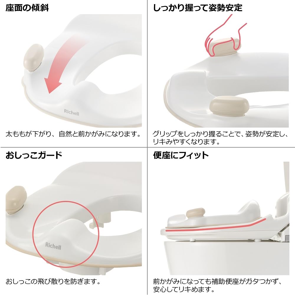 Richell Toy Support Toilet Training Seat, Beige, Antibacterial Treatment. Suitable for Ages: With Grip: 1 Year 6 Months To 4 Years; Without Grip: 2 Ye