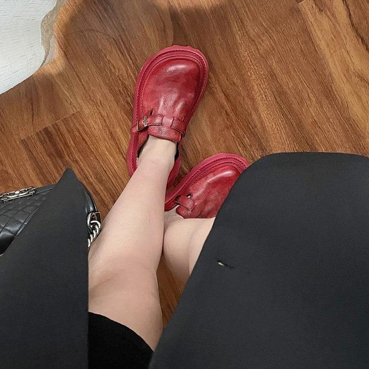 2024 Summer New Boken Shoes Retro Washed Old Bag Head Slippers Women Wear Half a Pack of Sandals Thick-soled Big Head