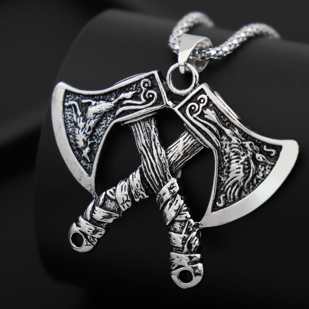 

NORRON Волк Орел Рельеф Двойной Боевой Топор Подвеска Ожерелье Мужчины Личность Феникс Викинг Топор Сплав Подвеска Модные Украшения