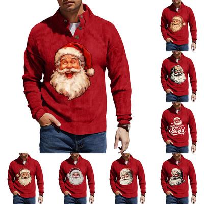 Herren Weihnachts-Print Cordhemd mit Knopfleiste