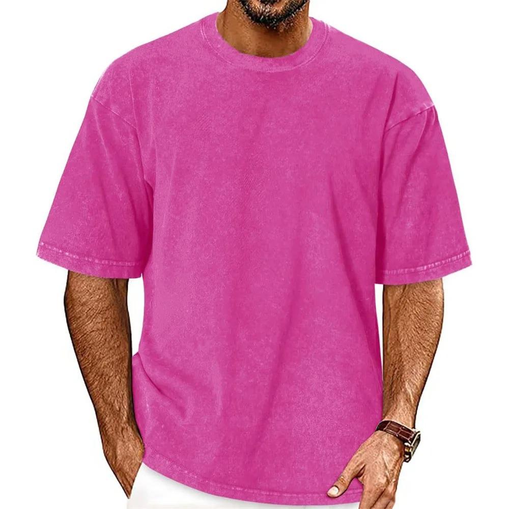Men's Vintage Washed T-shirt Cotton Breathable Oversize Casual Tops Solid Color Male Loose Fit Cozy Tees Fashion Streetwear