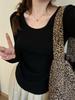 French Chic: Low Neck Knitted Tops for Women - 2025 Spring/Summer Long Sleeve Clavicle Sweater