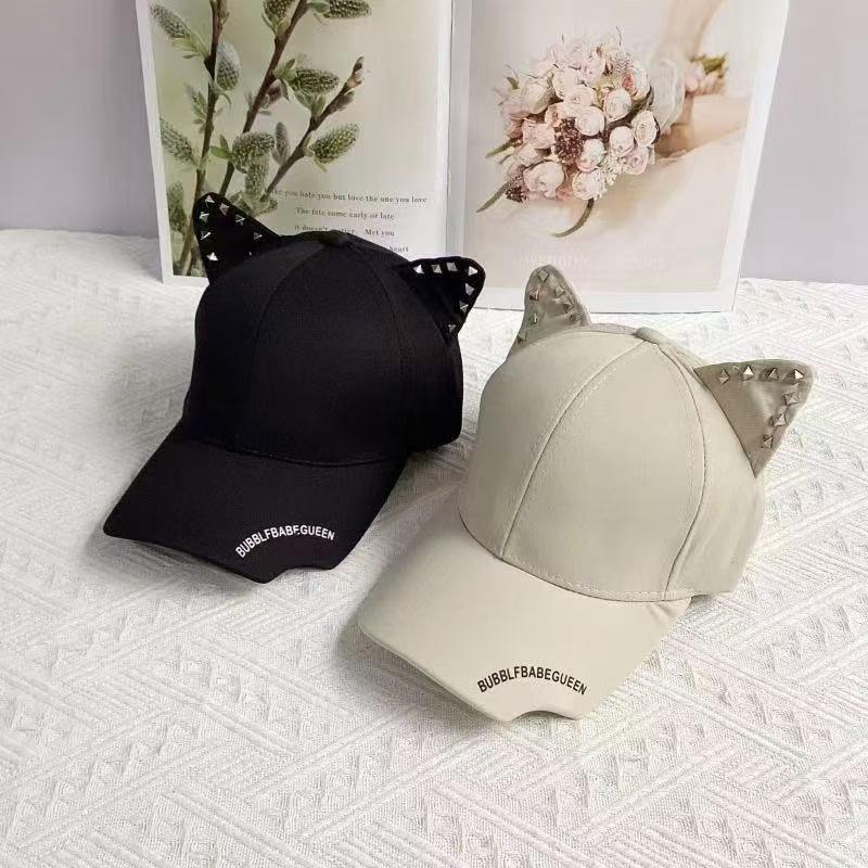 New Men'S And Women'S Fashion Cute Riveted Cat Ear Baseball Cap Personality Sunshade Sunscreen Cap