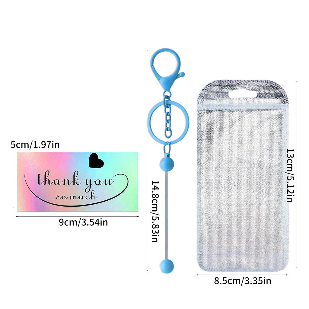 Portable Handmade Keychain Craft Supplies Crafting Bundles with Metal Bead Rods Clear Bags and Thank You Cards