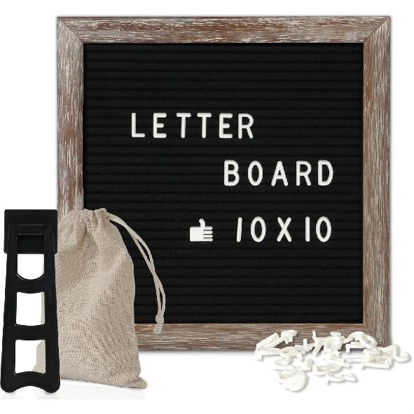 4 THOUGHT Letter Board Sign with 500 Letters 10" x 10" Felt Letter Board with Stand for First Day of School White Wooden Frame Message Board Vintage