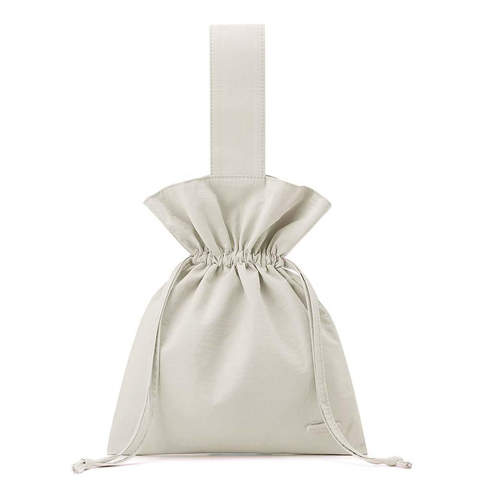 Large Capacity Nylon Drawstring Bag Portable Pleated Bucket Bag Solid Color Handbag  Girls