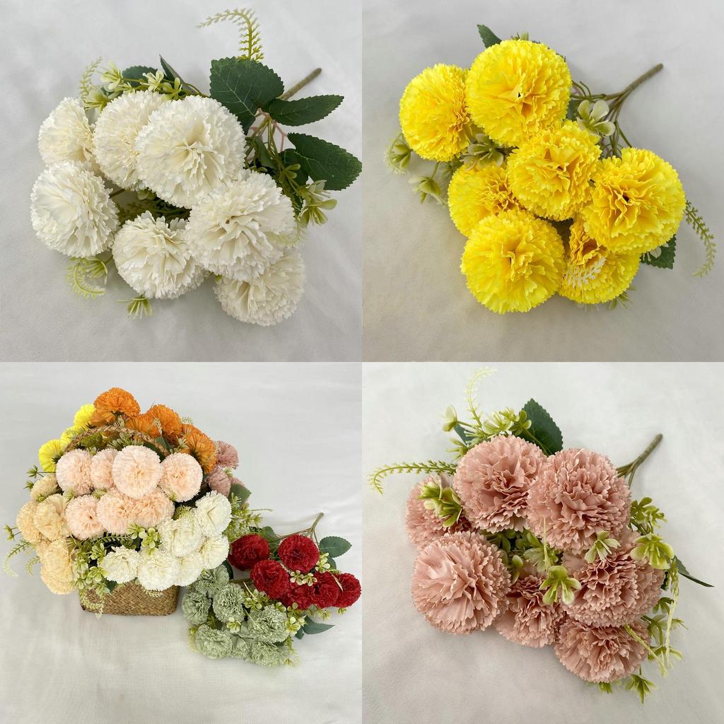 Silk Fabric 7branch Fulu Carnation Artificial Flower Bundle For Party Decoration And Photography Props