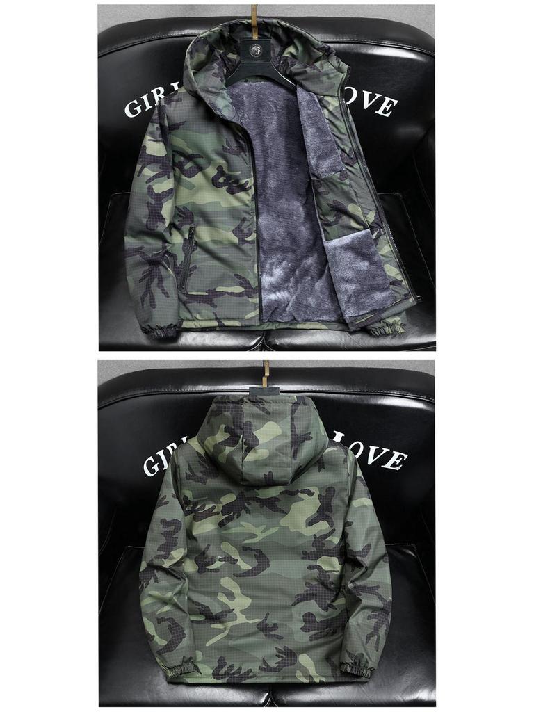Men's Trendy Camouflage Leopard Print Jacket – Autumn/Winter Velvety Thick Cotton Windbreaker