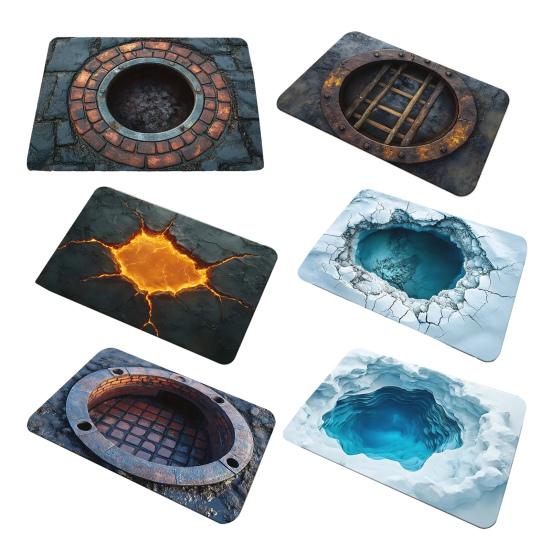 3D Optical Illusion Rug Endless Abyss Floor Mat Depth Manhole Entrance Rug Non-Slip Doormat for Bathroom Living Room Playroom Decoration