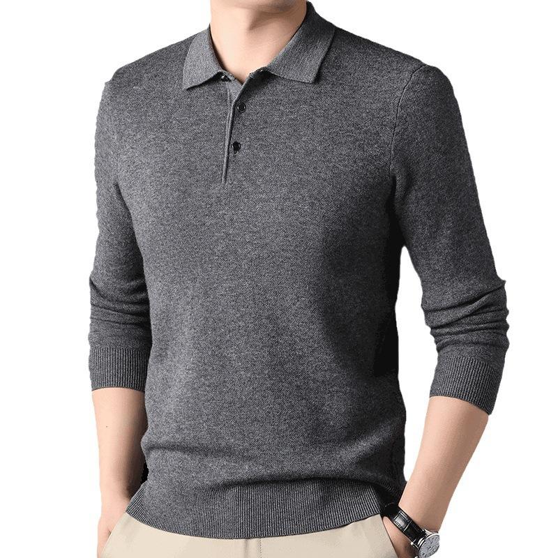 Spring and Autumn Cardigan Men's Lapel Sweater 100 Pure Wool Sweater Bottoming Shirt Dad Top Men's Clothing