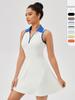 European & American Women’s Quick-Dry Color-Blocking Lapel Tennis Dress - Breathable, Waist-Slimming Casual Sports and Fitness Wear.