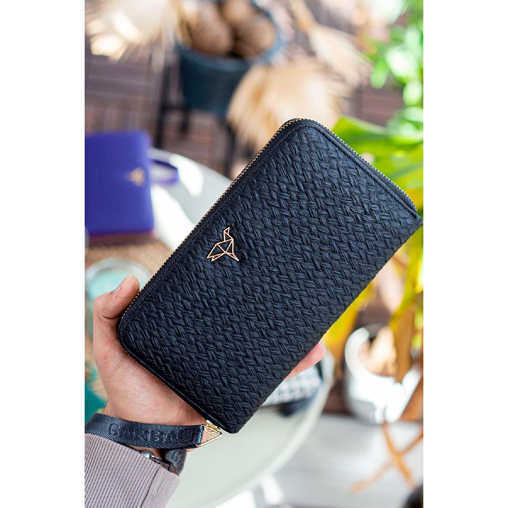 Rukojeť na zápěstí Tilburg Vzor pletení ze slámy Švestková Fialová Portfolio Peněženka s velkým množstvím držáku na karty