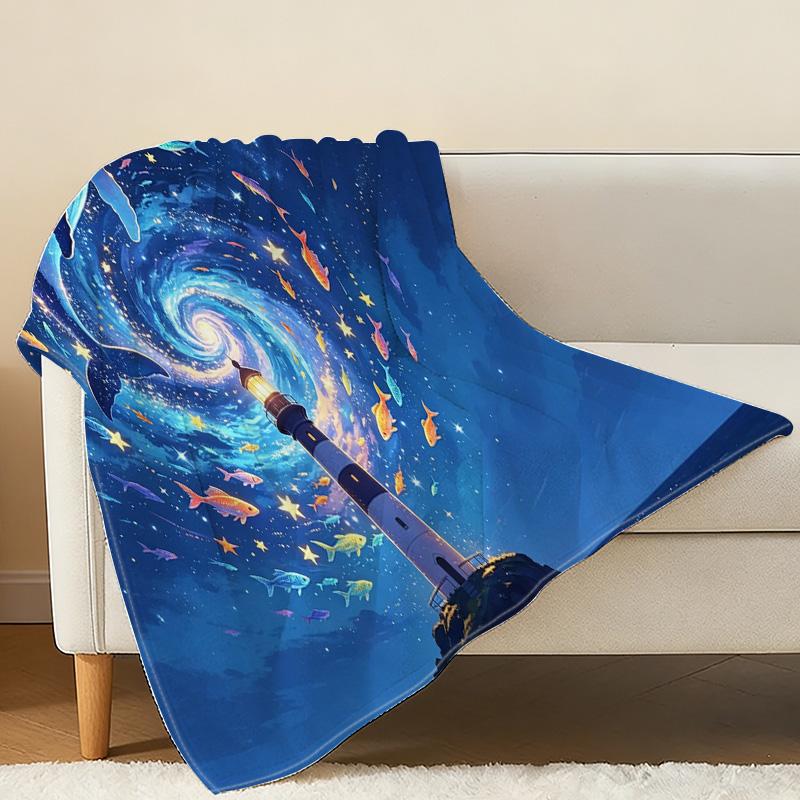 Starlight Lighthouse Series No-Shedding Flannel Blanket Soft Warm Cozy Throw for Home, TV Watching & Holiday Decor Gift