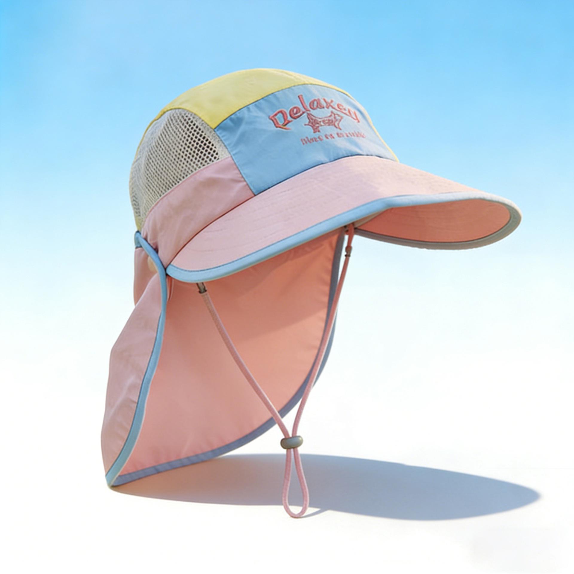 Detachable Kids  Breathable Mesh Sun Hat with Wide Brim and Neck Protection 50-54CM розовый