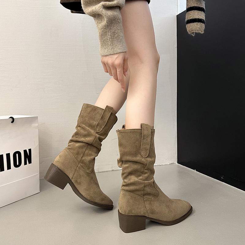 Fashion Women's New Spring Autumn Style Rough Heel Retro Short Boots Height Increasing Simple Comfortable Versatile Daily Casual Boots