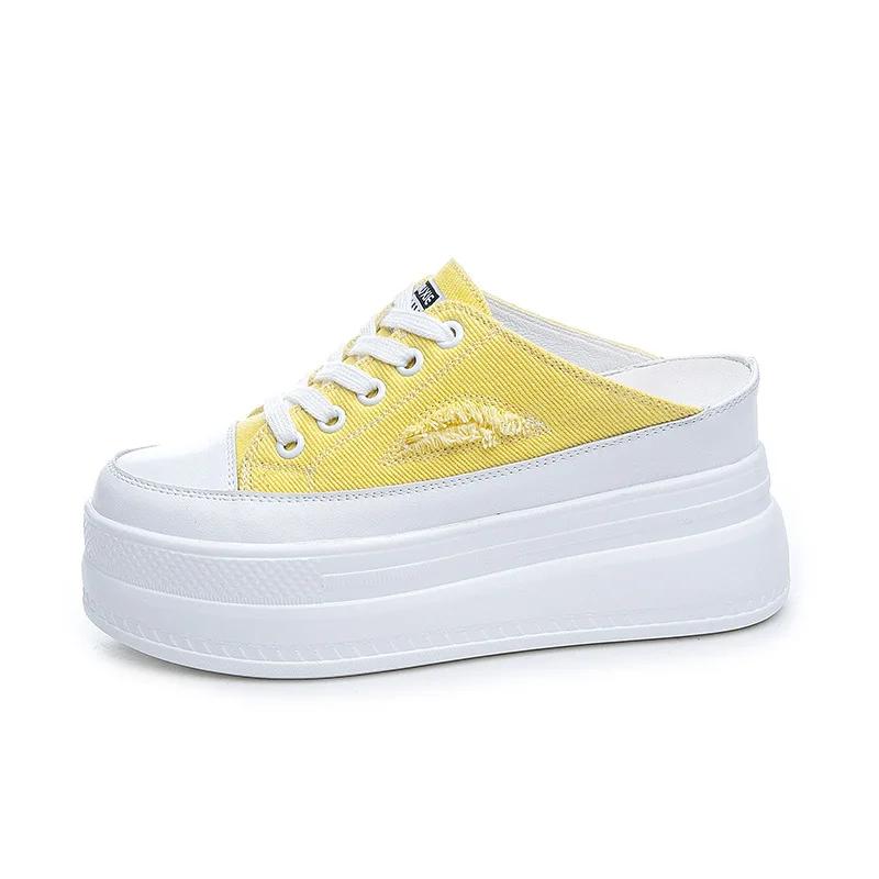 8cm Women Summer Shoes Slippers Platform Wedge Heel Beach Shoes Female Slides Mules Shoes Sneakers Fashion Canvas