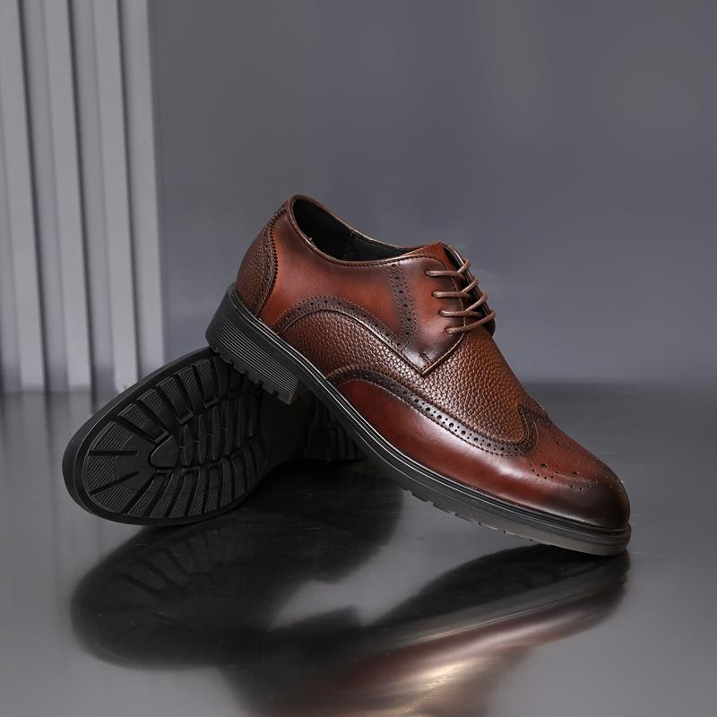 Golden Sapling Wingtip Brogues Shoes for Men Retro Genuine Leather Derby Shoe Male High Quality Lace Up Formal Shoes Footwear