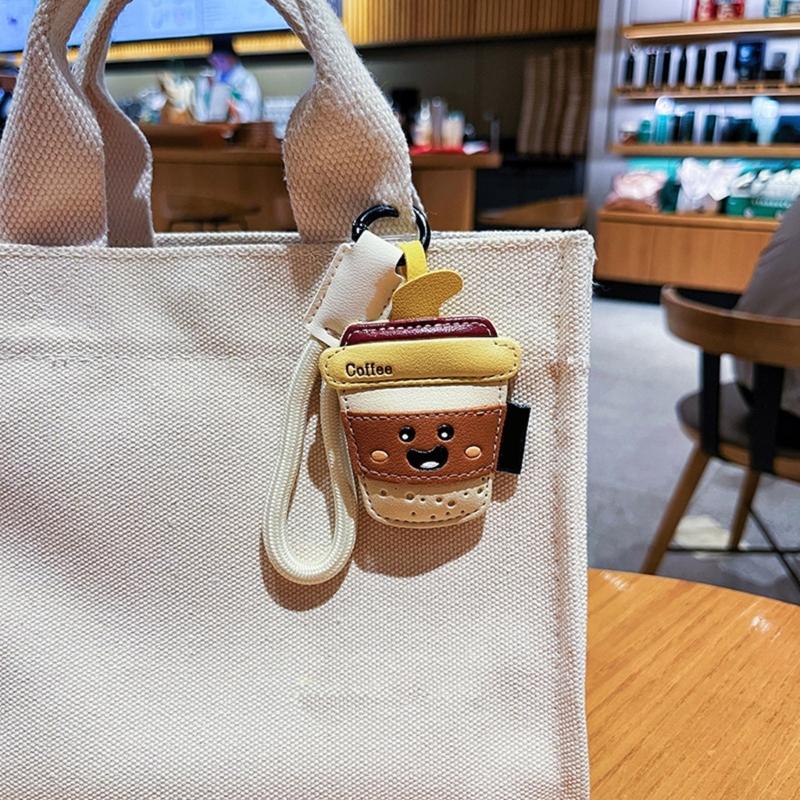 Mignonnes Frites Thés au Lait Porte-clés en Cuir PU Breloque de Sac Pour Couples Accessoire de Mode Pratique Fermoir Métallique Sécurisé
