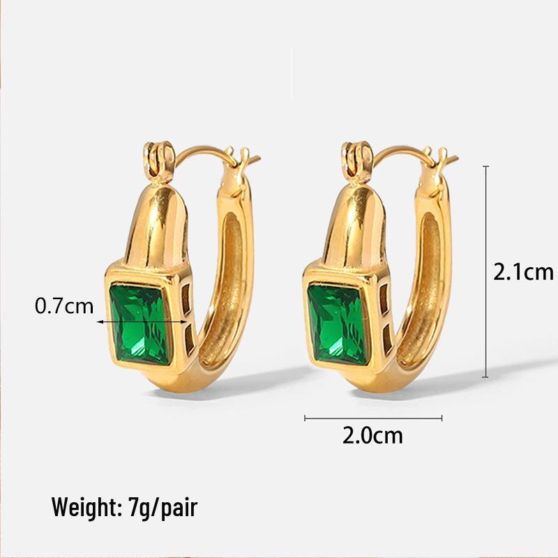 18K Gold Stainless Steel Geometric U-Shaped Stud Earrings with Shiny Cubic Zirconia