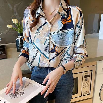 Camisa Estampada de Moda para Mujer Cuello en V Manga Larga Camisa Abotonada Casual Elegante Suelta Camisa Transpirable Ligera Cómoda Top de Trabajo
