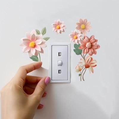 Schöne Blumen Schalter Wandaufkleber PVC Abnehmbarer Wasserdichter Aufkleber für Schlafzimmer Badezimmer Wohnzimmer Heimdekorationsaufkleber