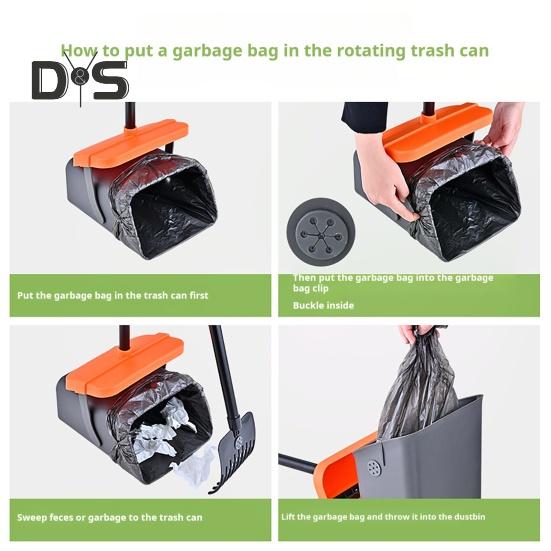 Łyżka do zbierania psich odchodów z długim uchwytem, obrotowym pojemnikiem i grabiami, zestaw z 35 workami na odchody do kojca dla psa na trawniku