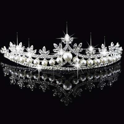Wedding Bridal Leaf Rhinestone Imitation Pearl Princess Tiara Crown Accessory