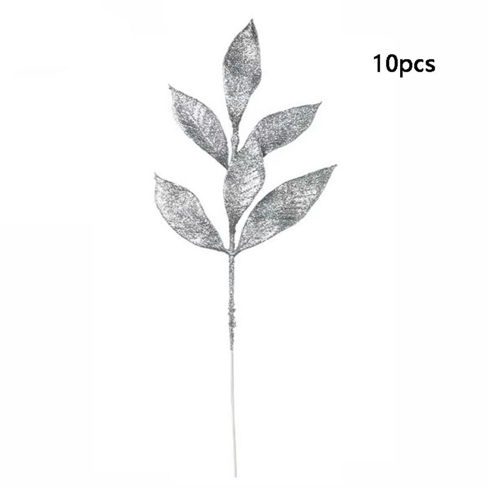 

10Pcs with Sequins Fake Plant Leaf Branches Olive Leaves Xmas Tree Ornament Garland серебряный