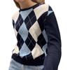 Damen Rundhals Langarm Dicker Jacquard Diamantstrick Pullover für Frühling und Herbst