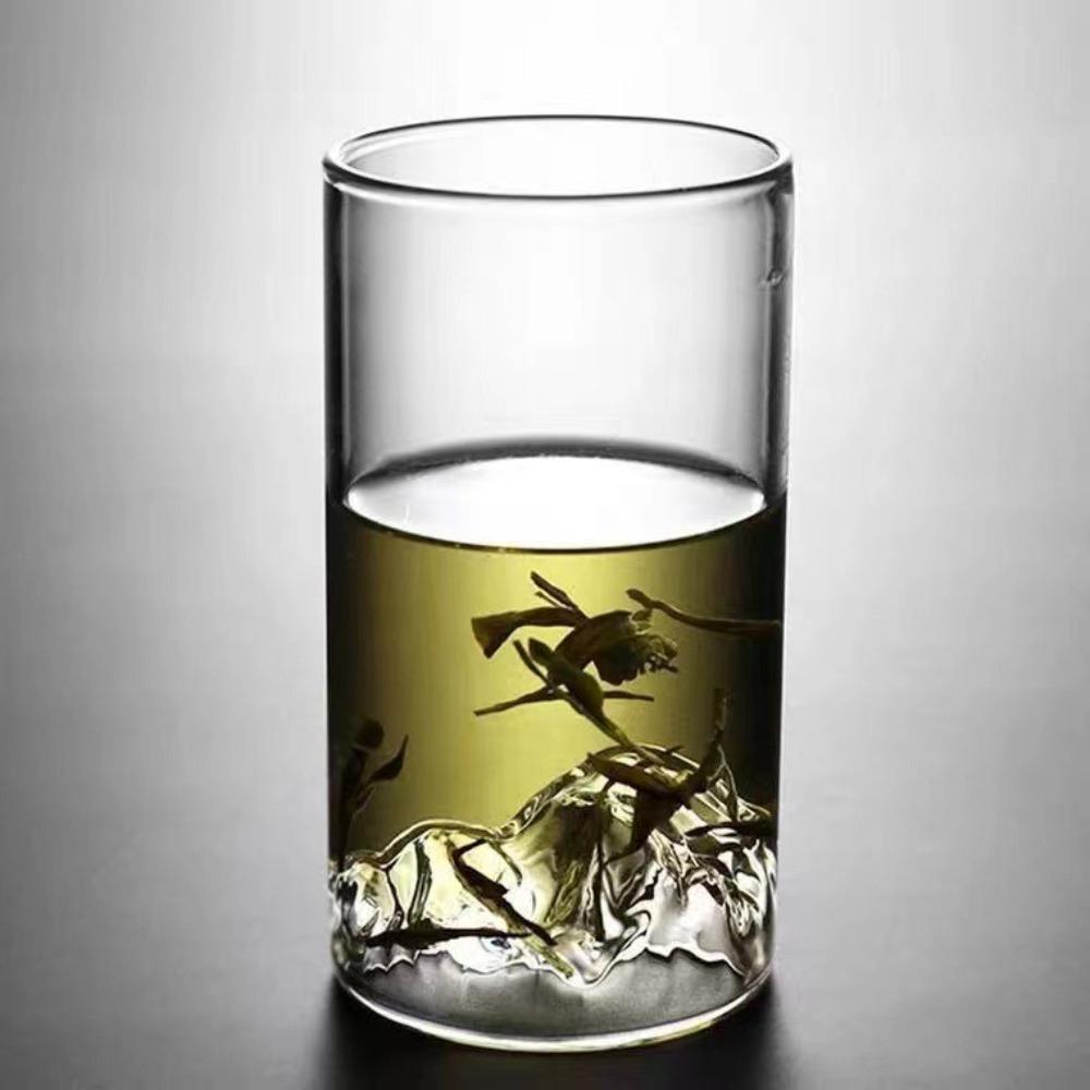 Taza de té de cristal creativa con forma de pico de montaña, filtro de cristal resistente al calor, taza de té de flor Guanshan con asa