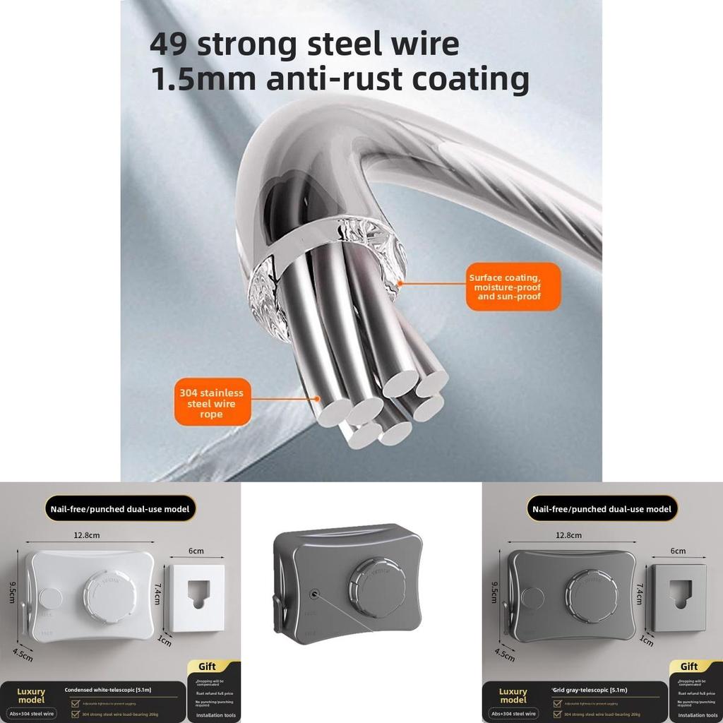 Modern Indoor Retractable Clothes Line With Stainless Steel Wire For Balcony And Bathroom Use