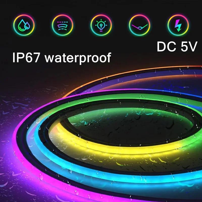 5V USB Vodotěsné Neonové Páskové Světlo RGB Neonový LED Pás Bluetooth Aplikace S Dálkovým Ovládáním RGB Pás Pro Vnitřní Venkovní Domácí Dekoraci