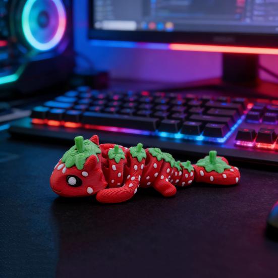 3D Printed Strawberry Dragon Flexible Articulated Dragon Model with Movable Joint Desktop