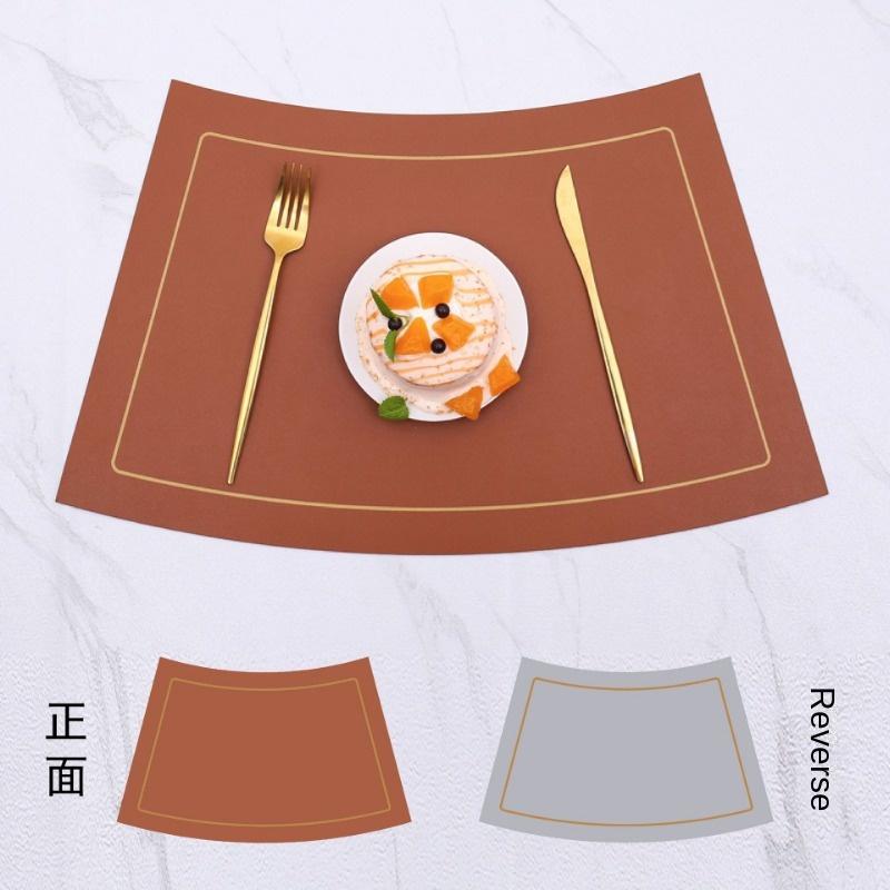 Fan Shaped Round Table Dining Mat, Leather PU Table Mat, Waterproof and Heat-insulating Mat, Hotel Western Dual Color Tableware Mat