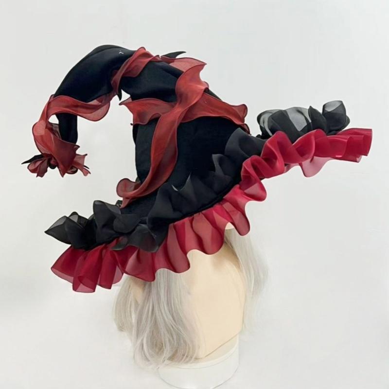 Adjustable Witch Costume Hat Lightweight Comfortable Fabric Elastic Band For Halloween Parties Cosplay Event And Themed Gatherings