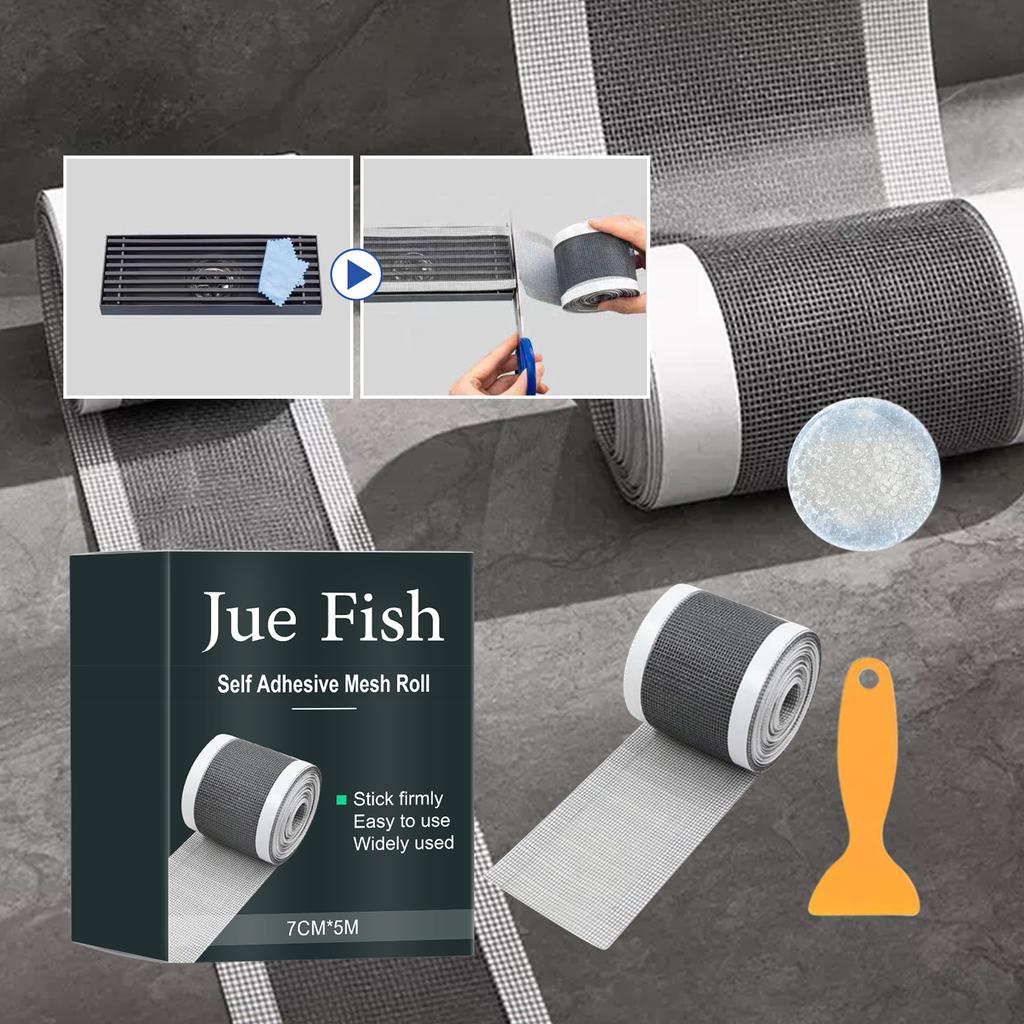 Jue Fish Roll Self-Adhesive Floor Drain Stickers Cutable Shower Drain Hair Catcher Disposable Mesh Sink Strainer Filter Screen Sticker