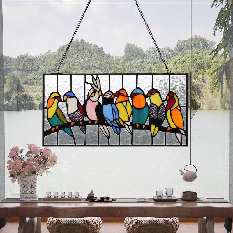 Stained Glass Birds Window Hangings,Suncatcher Cardinal Window Hanging Double Side Decor,Tiffany Style Bird Lovers Gifts Decor