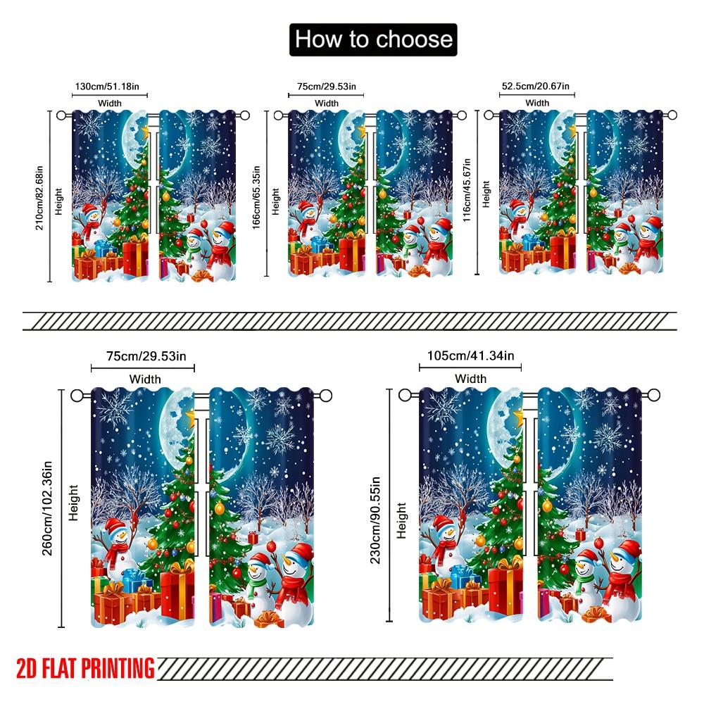 2pcs,2D plane printing Creative Curtains Cute Snowmen Christmas Trees (3) Durable 100% Polyester Fabric (without rod)