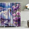 Swan Family Bath Shower Curtain Floral Design For Bathroom Decor Waterproof Fabric Printed In White Pink Purple Colors 180X245Cm