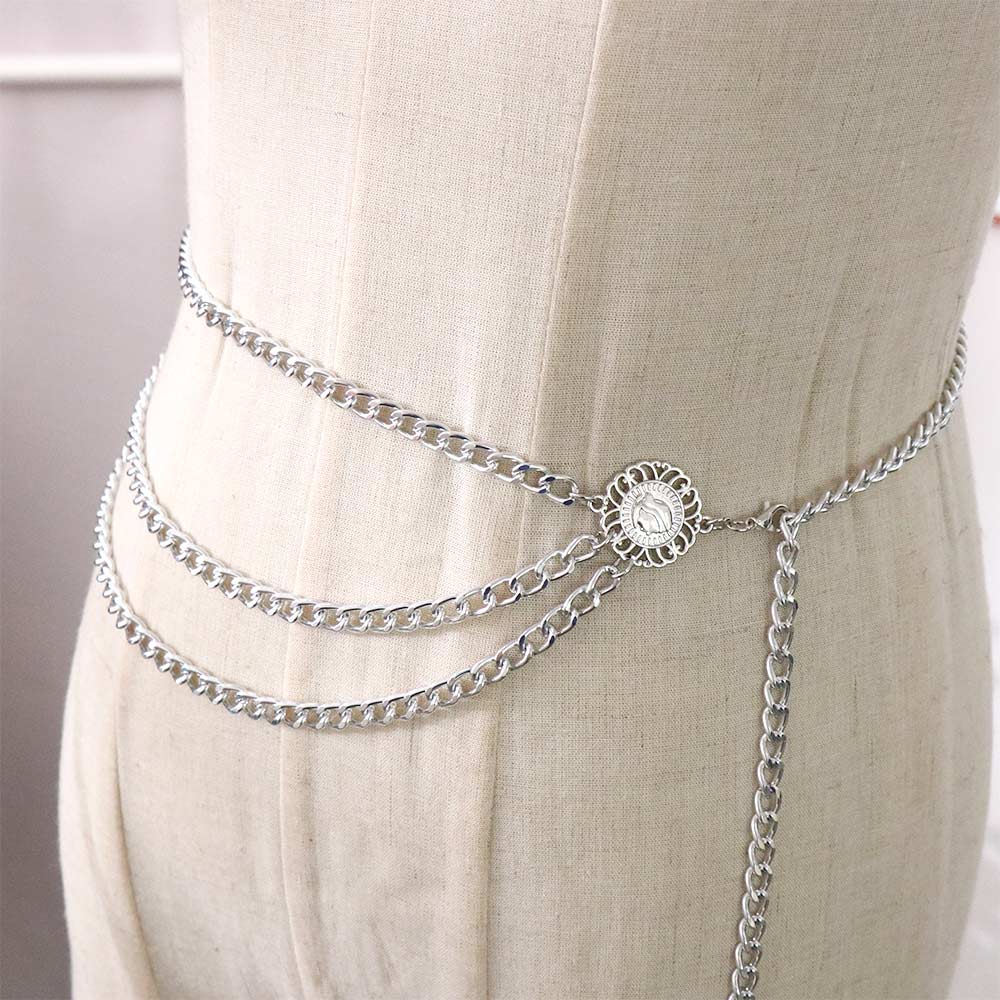 Decoration Zinc Zinc Alloy Chains Round Pendant Waist Chain Aluminum Chain Women Body Chain Metal Belts